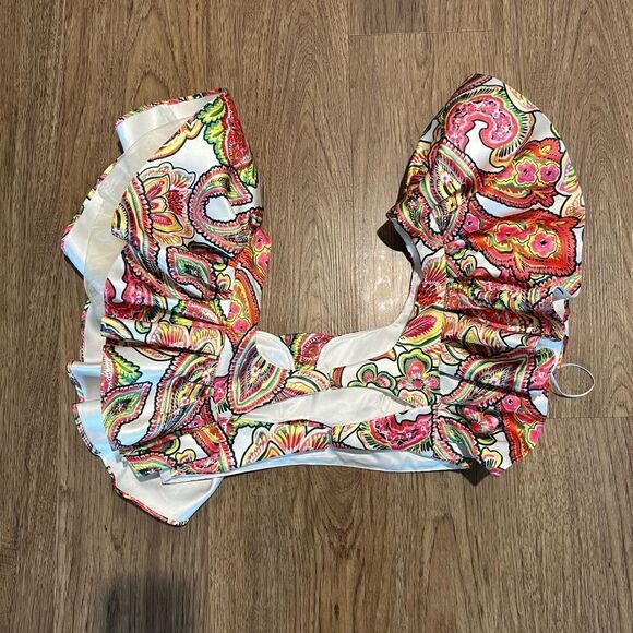 Helen O'Connor Cutout Voluminous paisley printed Crop Top Size 8 - Picture 2 of 6